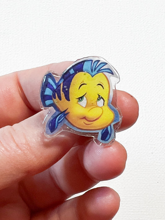 Upcycled Cute Blue and Yellow Fish Handmade Pin – Recycled Storybook Pin – Book Page Art Pin – Small Batch Resin B Grade