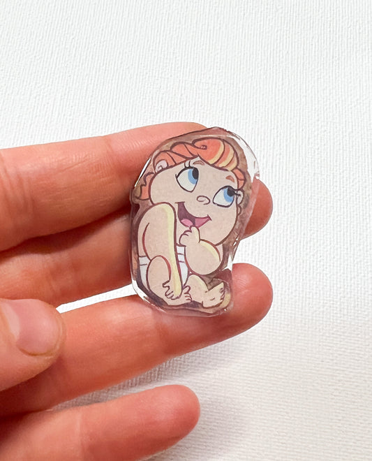 Upgecycelte handgemachte Mythologie-Babyhelden-Anstecknadel – Buchseiten-Anstecknadel – Recycelte Märchenbuch-Kunst-Anstecknadel – Kleinserien-Handmade-Accessoire