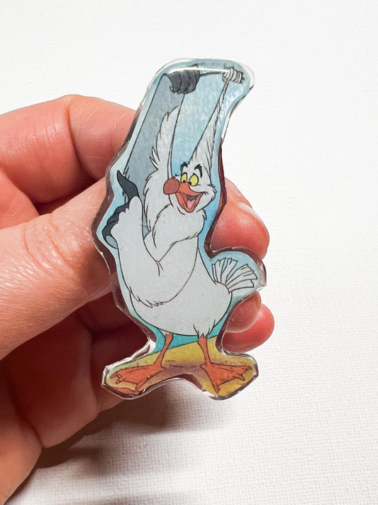 Upcycelte Möwe mit Gabel, handgemachte Anstecknadel – Recycelte Märchenbuch-Anstecknadel – Buchseiten-Kunst-Anstecknadel – Kleinserie Harz B-Ware