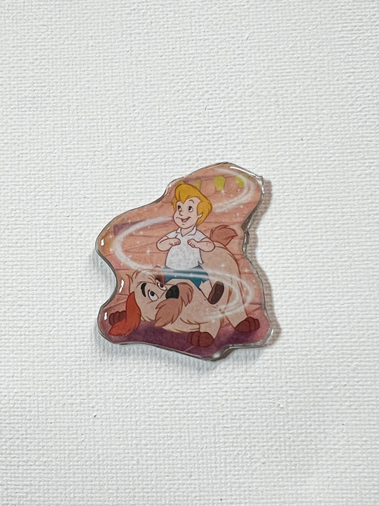 Upcycled Boy with His Dog Handmade Pin – Recycled Storybook Pin – Book Page Art Pin – Small Batch Resin