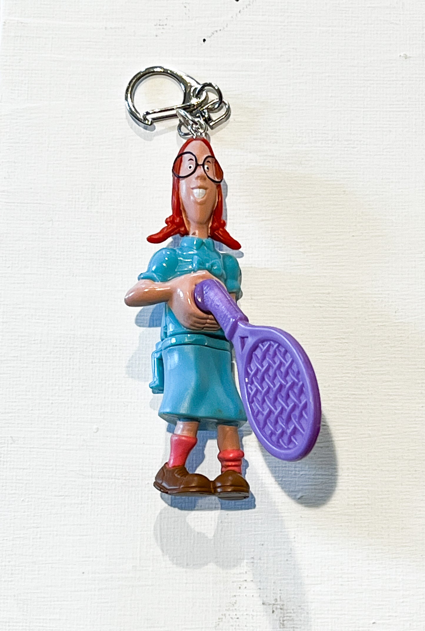 Quirky Red-Haired Tennis Coach Keychain – Upcycled Bag Charm