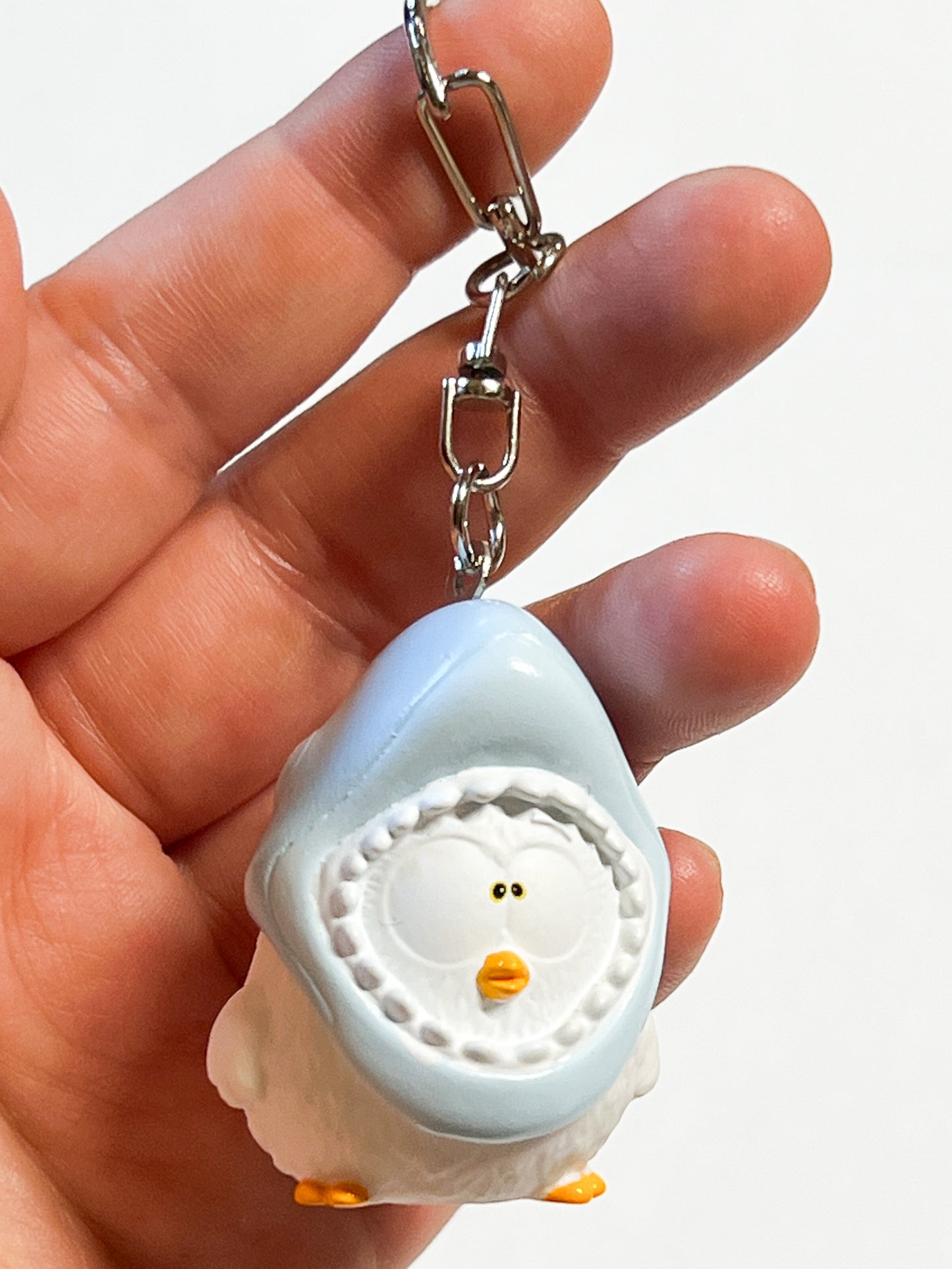Upcycled Shark Hat Chicken Keychain – Handmade Eco-Friendly Cute Animal Charm
