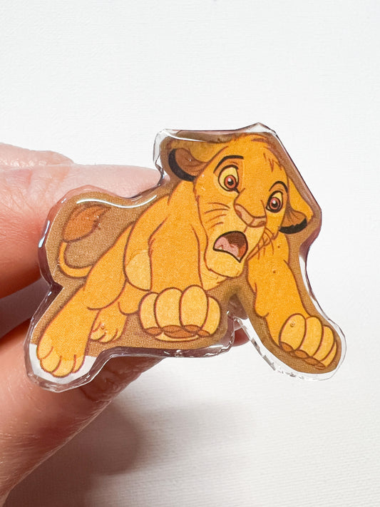 Upcycled Scared Lion Cub Handmade Pin – Recycled Storybook Pin – Book Page Art Pin – Small Batch Resin B Grade