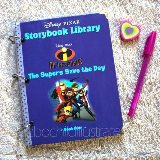 Super Hero Family Upcycled Book Journal – Handmade Eco Friendly Storybook Notebook
