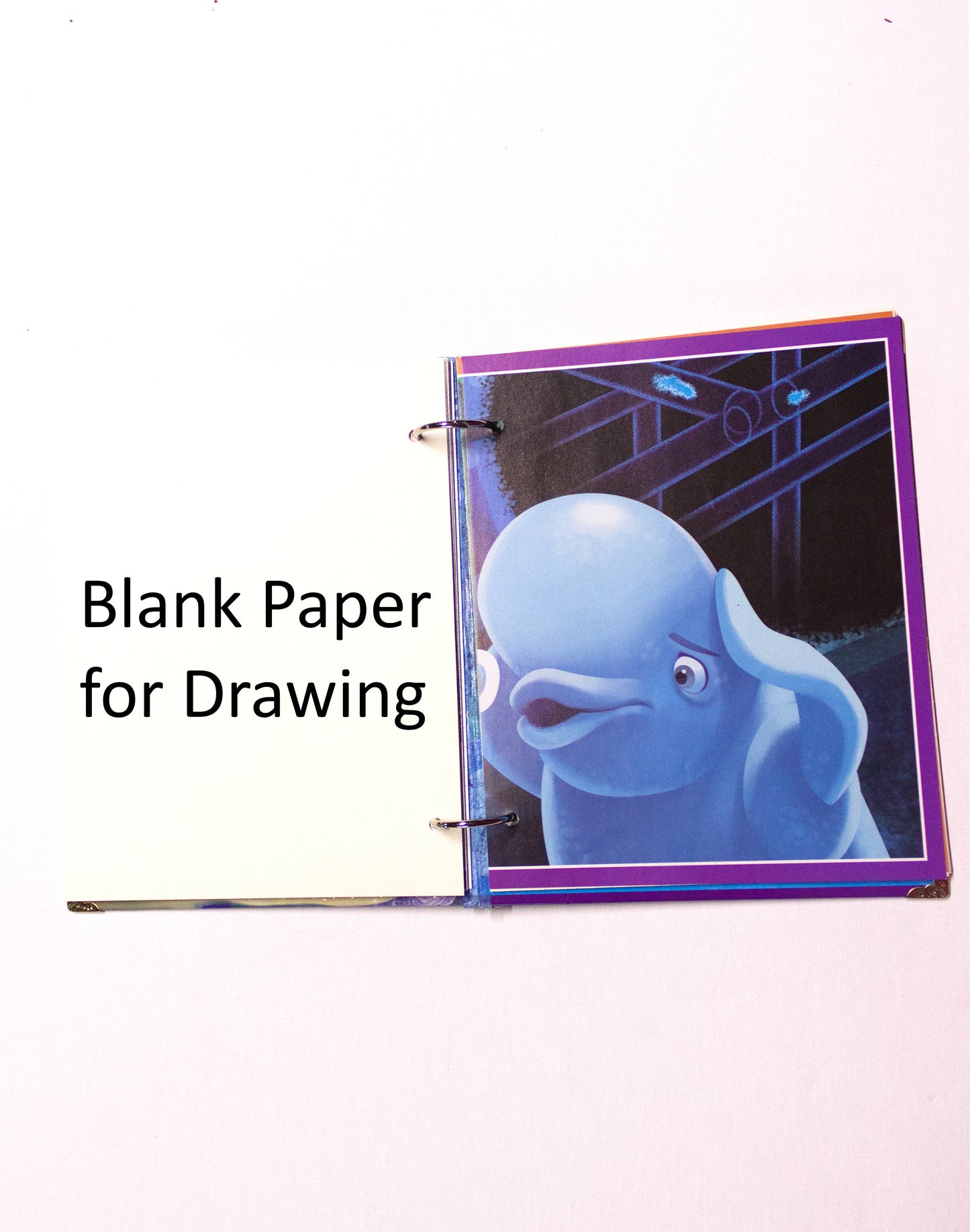 Interior pages of an upcycled The Incredibles book journal showing blank pages for sketching