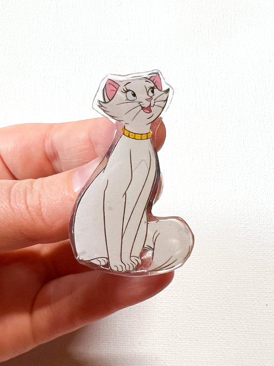 Upcycled White Cat Handmade Pin – Recycled Storybook Pin – Book Page Art Pin – Small Batch Resin