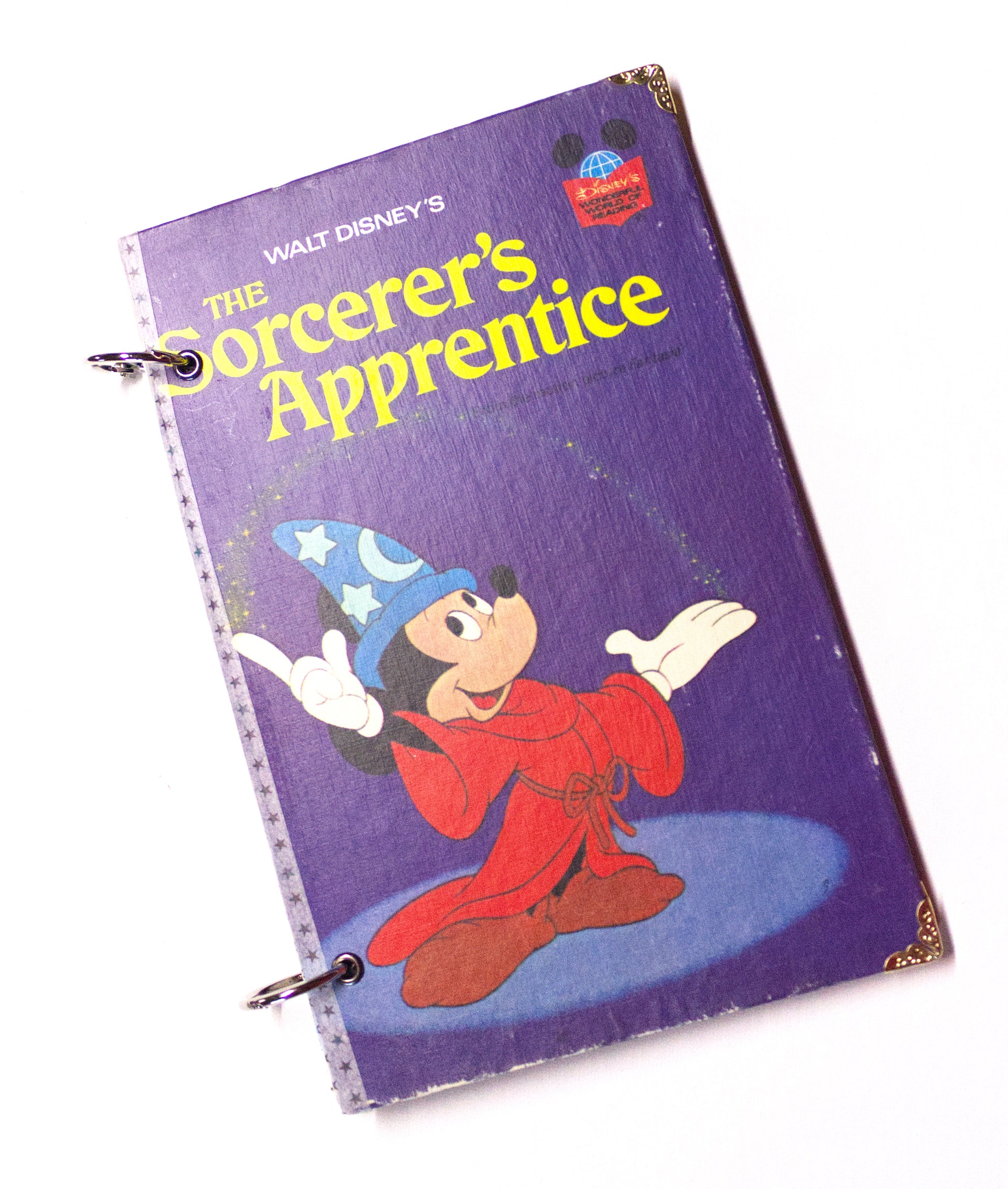 Upcycled children’s book journal made from The Sorcerer’s Apprentice hardcover, featuring Mickey Mouse on the front cover.